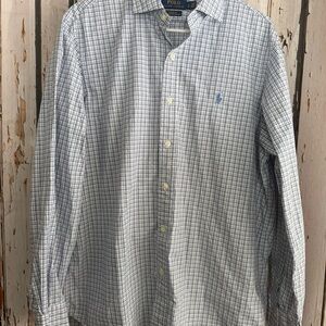 Ralph Lauren Men's White and Blue Plaid Shirt